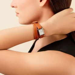 CODHOR Montre Suzy Blanc cadran argenté fond blanc bracelet synthétique marron Outlet