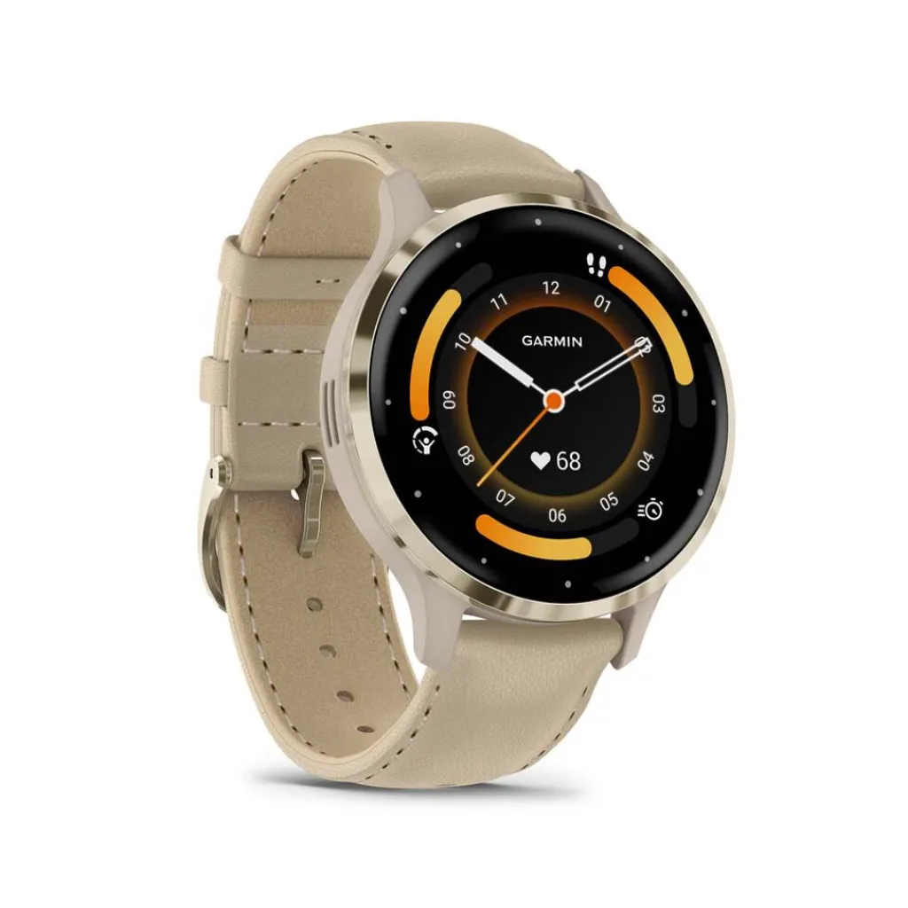 GARMIN Montre Connectée Venu 3 cadran beige bracelet cuir beige