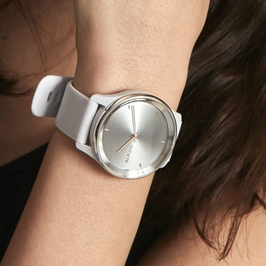 GARMIN Montre Connectée Vivomove Trend cadran argenté fond personnalisable bracelet silicone gris Hot