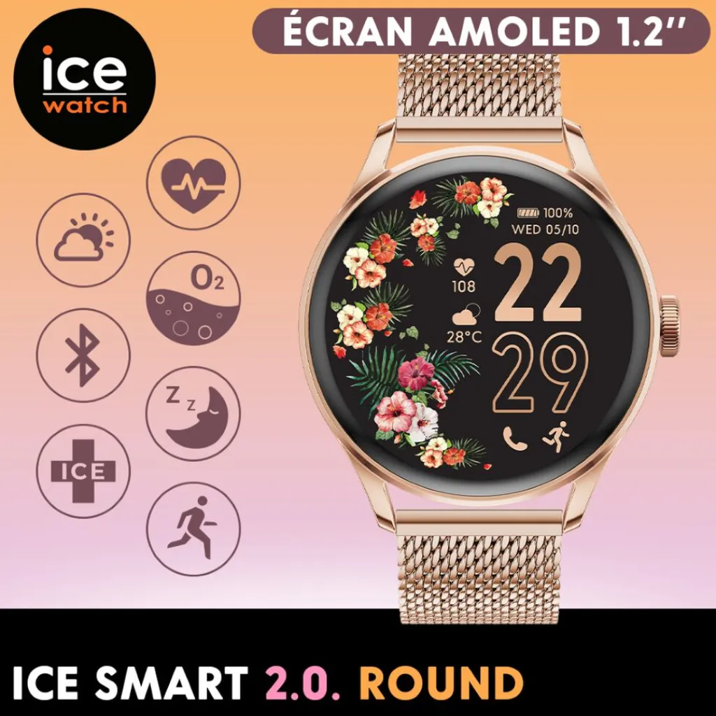 ICE WATCH Montre Connectée Smart 2.0 cadran rose bracelet métal rose Sale