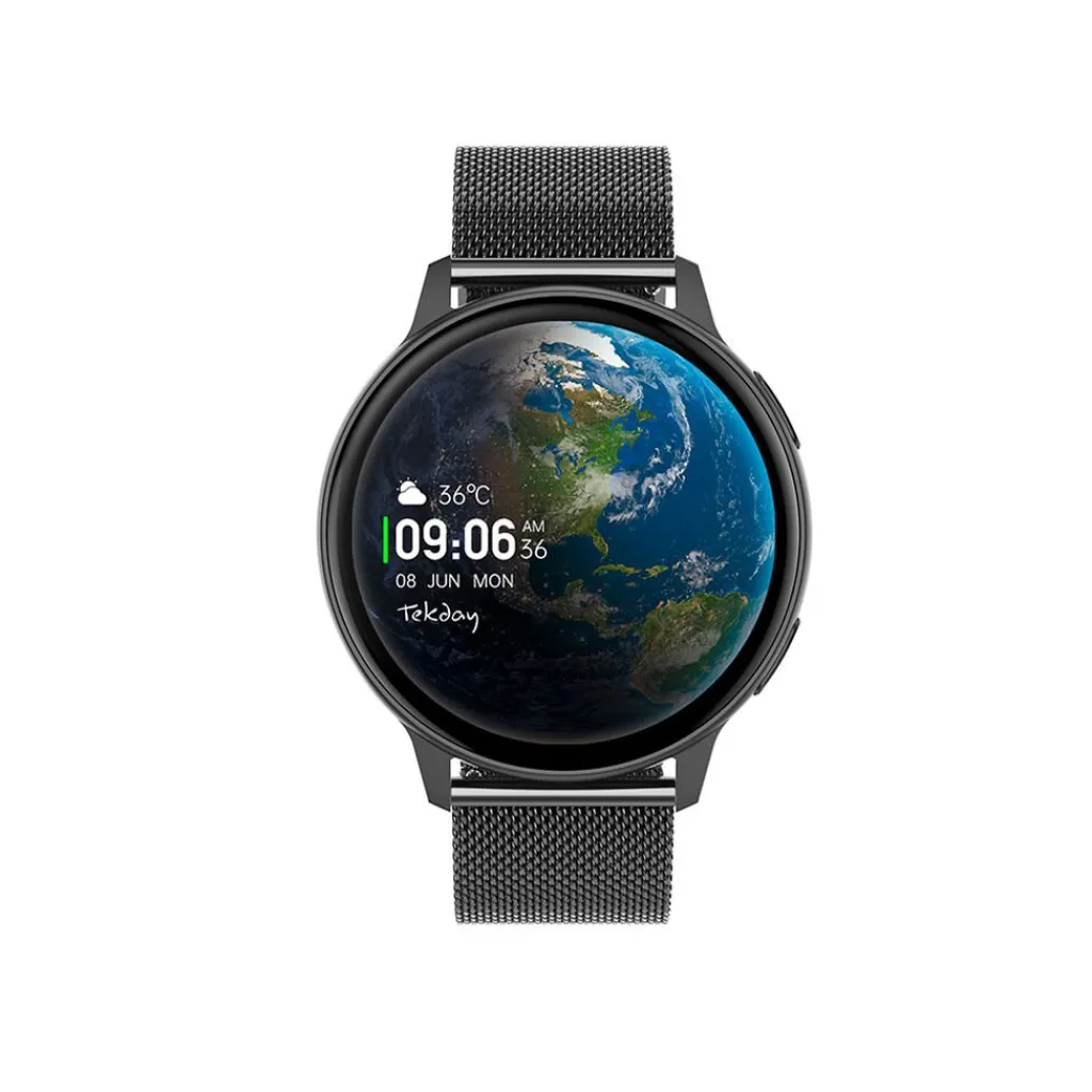 TEKDAY Montre Connectée cadran noir bracelet acier noir New