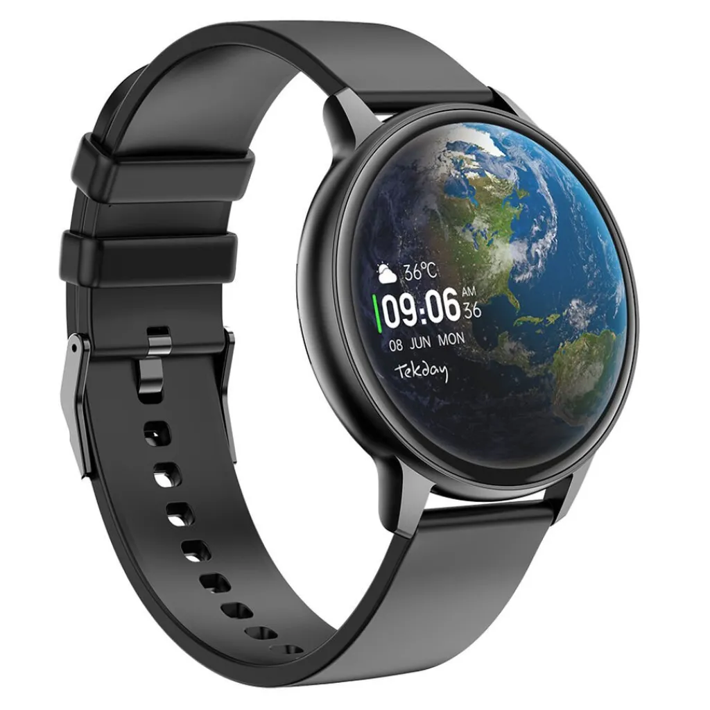 TEKDAY Montre Connectée cadran noir bracelet silicone noir Outlet