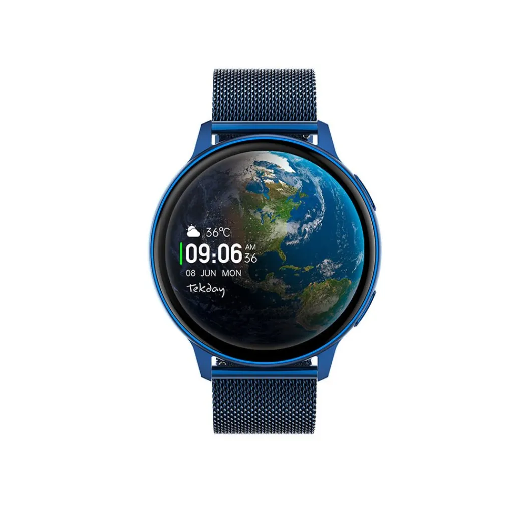 TEKDAY Montre Connectée cadran bleu bracelet acier bleu