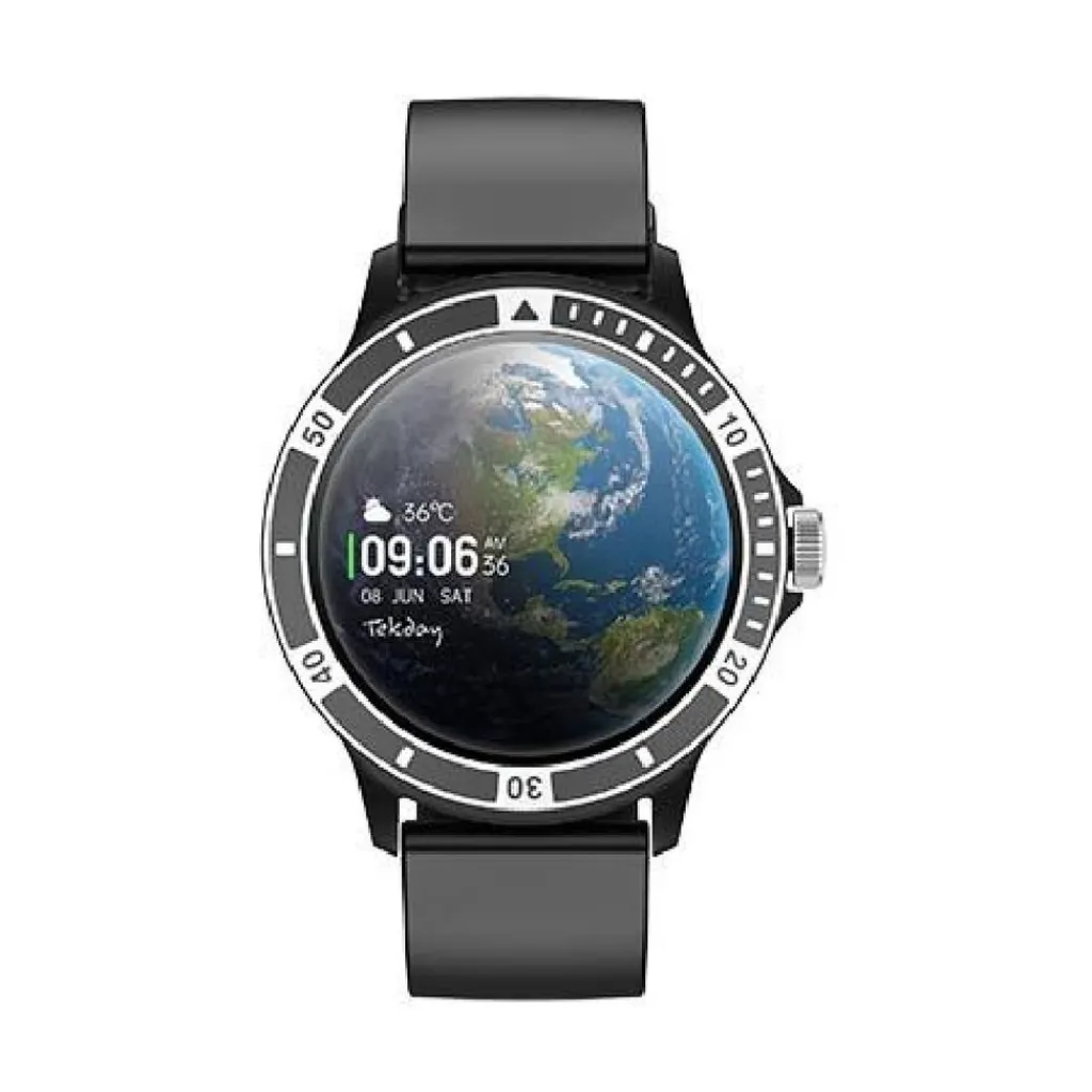TEKDAY Montre Connectée cadran noir bracelet silicone noir Sale