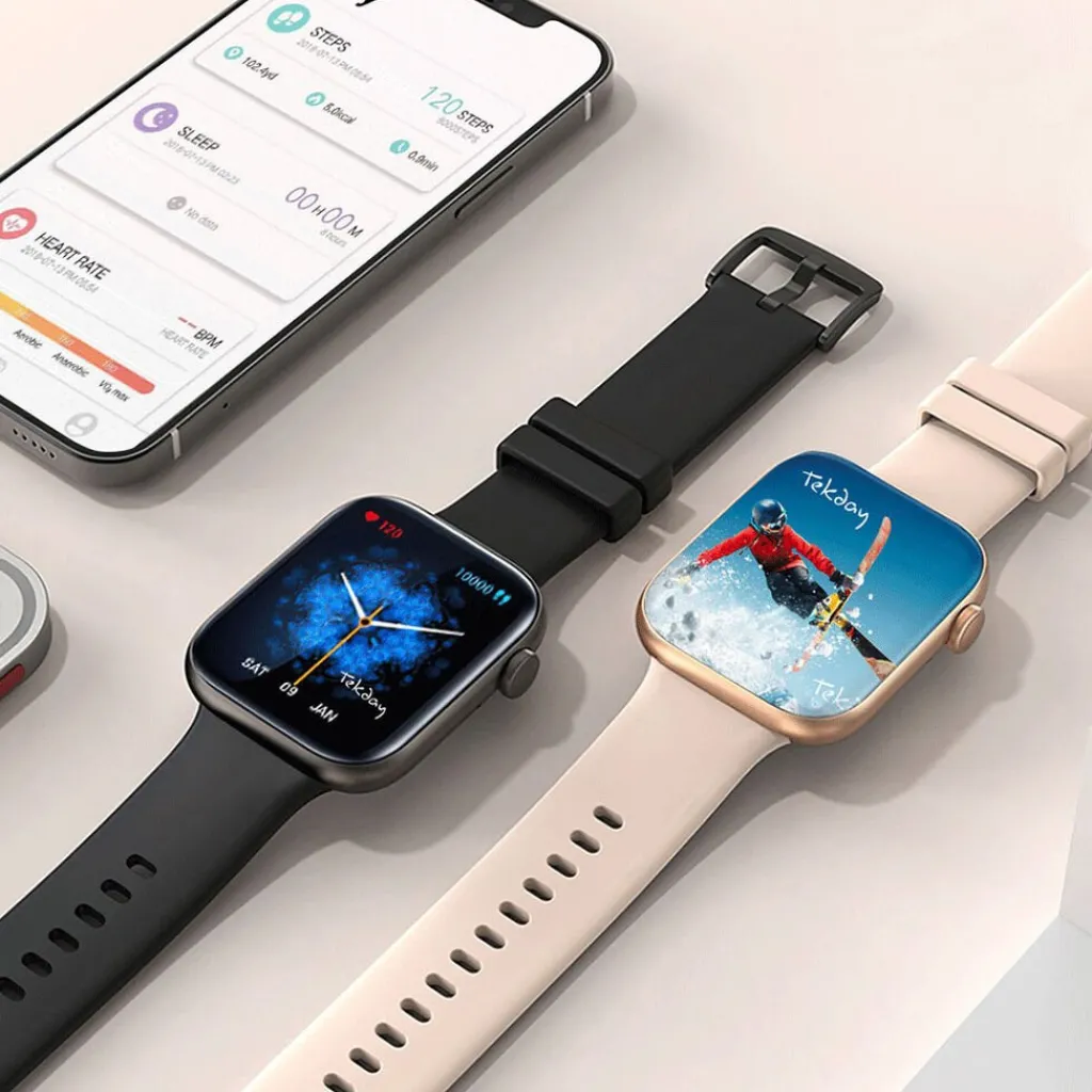 TEKDAY Montre Connectée cadran doré bracelet acier doré Hot