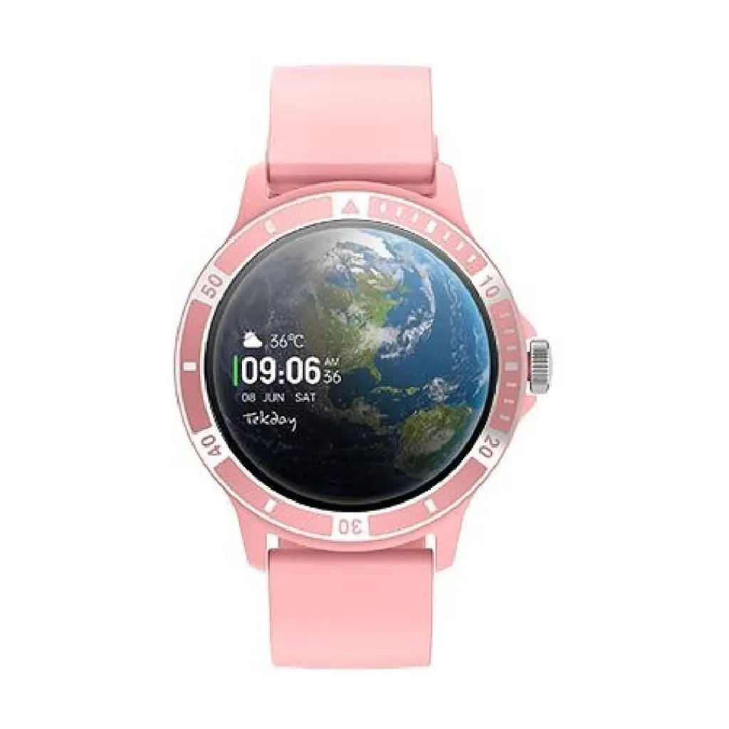 TEKDAY Montre Connectée cadran rose bracelet silicone rose Hot