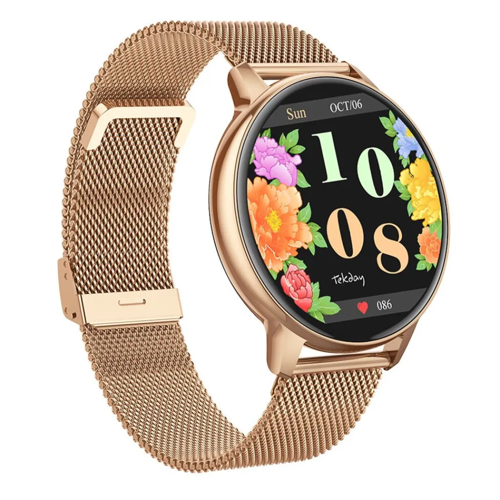 TEKDAY Montre Connectée cadran rose bracelet acier rose New