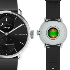 WITHINGS Montre Connectée Scanwatch 2 cadran argenté bracelet silicone noir Outlet