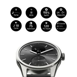 WITHINGS Montre Connectée Scanwatch 2 cadran argenté bracelet silicone noir Discount