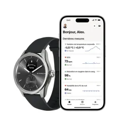 WITHINGS Montre Connectée Scanwatch 2 cadran argenté bracelet silicone noir Discount