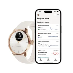 WITHINGS Montre Connectée Scanwatch Light cadran rose bracelet silicone cr&egrave;me Outlet
