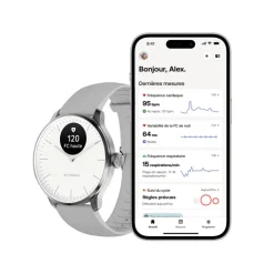 WITHINGS Montre Connectée Scanwatch Light cadran argenté bracelet silicone gris Discount