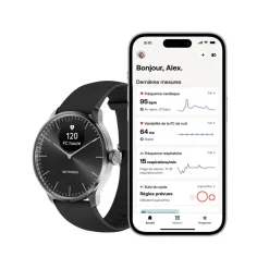 WITHINGS Montre Connectée Scanwatch Light cadran argenté bracelet silicone noir Outlet