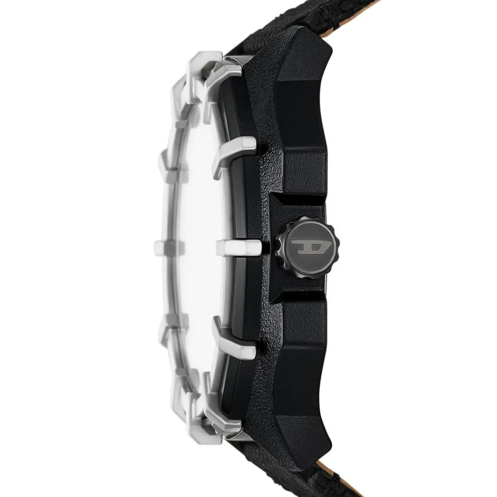 DIESEL Montre Framed Bleu cadran noir fond bleu bracelet cuir de vache noir Outlet