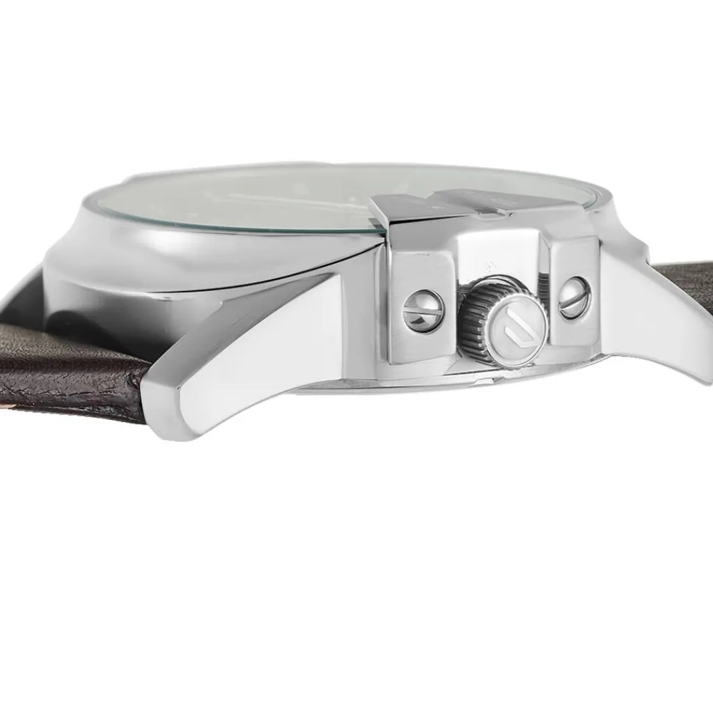 DIESEL Montre Master Chief Gris cadran argenté fond gris bracelet cuir marron Best