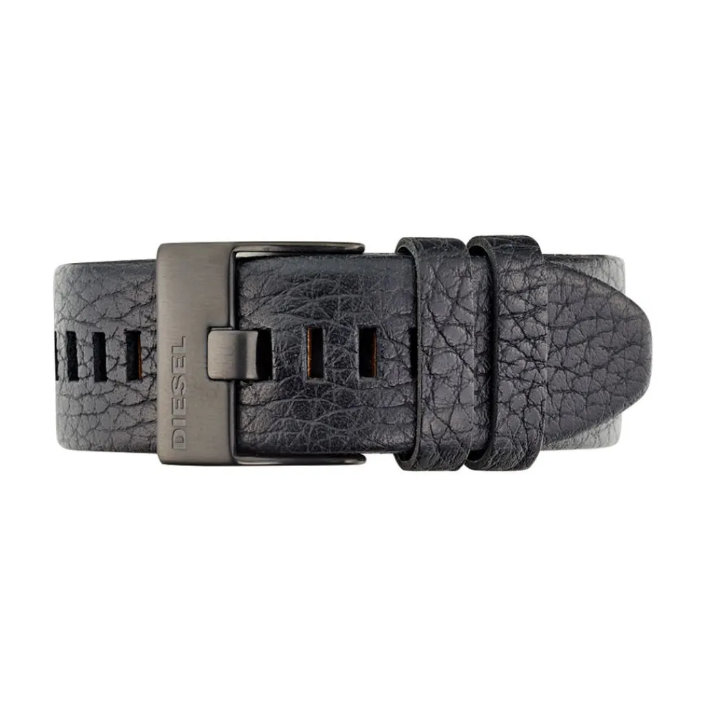 DIESEL Montre Master Chief 2 Tons cadran noir fond bleu bracelet cuir noir