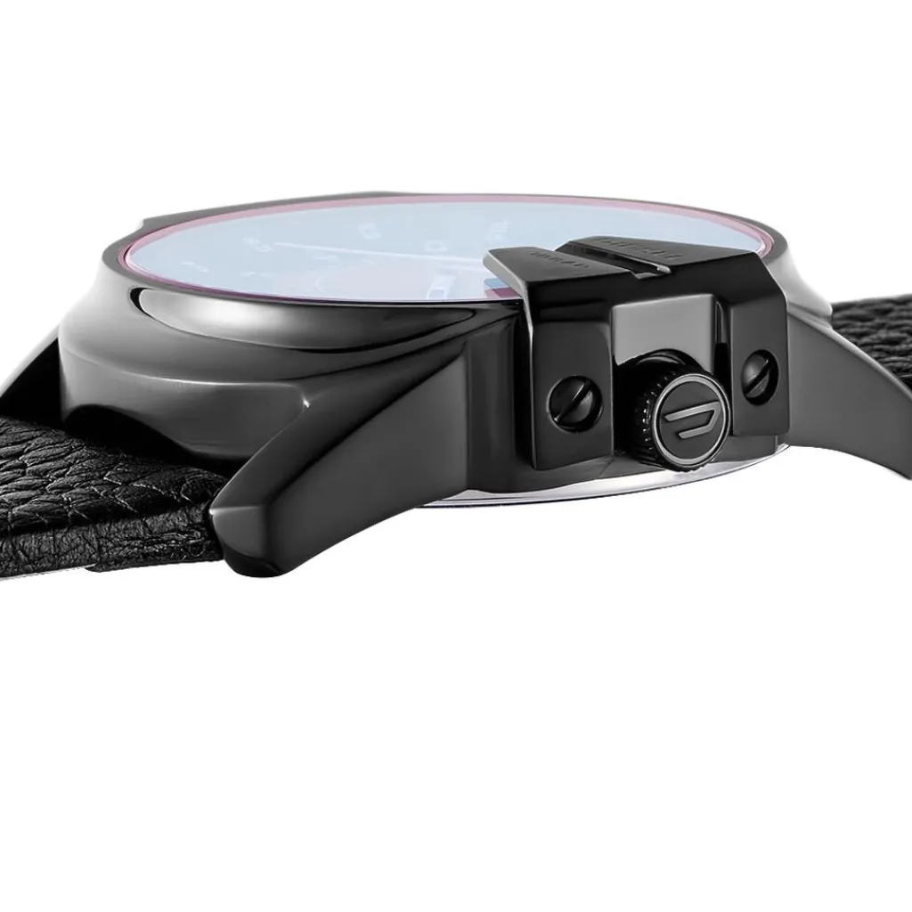 DIESEL Montre Master Chief 2 Tons cadran noir fond bleu bracelet cuir noir