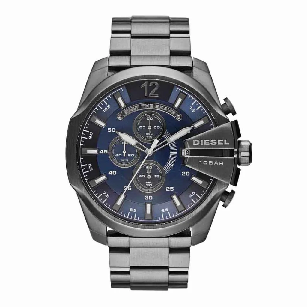 DIESEL Montre Mega Chief Bleu cadran gris fond bleu bracelet acier gris Online