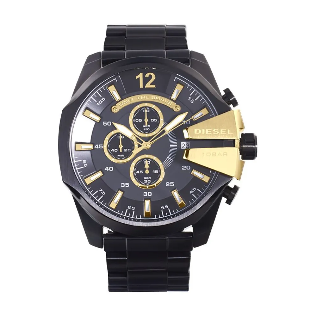 DIESEL Montre Mega Chief Noir cadran noir fond noir bracelet acier noir Best