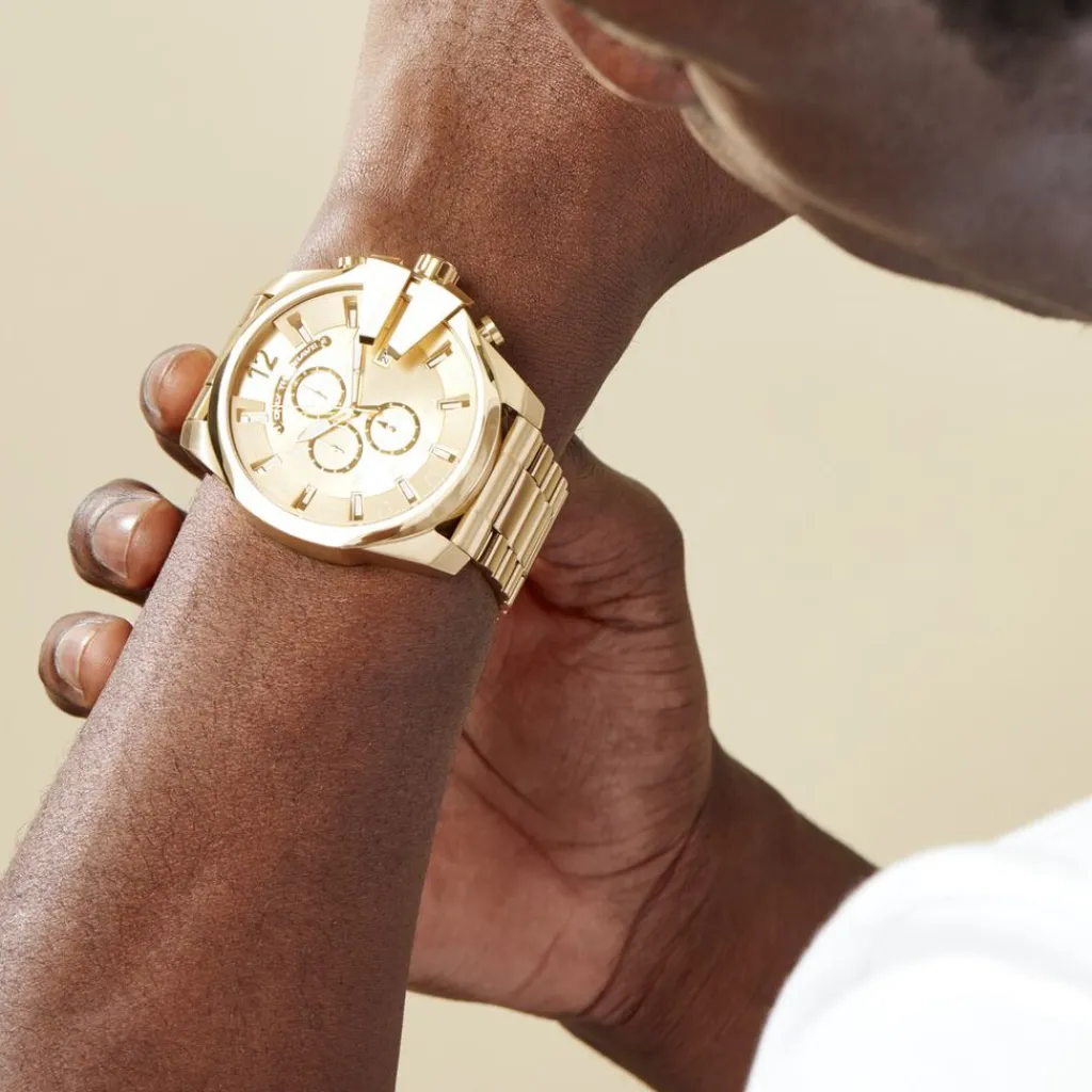 DIESEL Montre Mega Chief Champagne cadran doré fond doré bracelet acier doré New