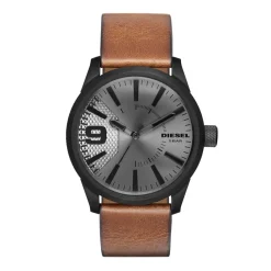 DIESEL Montre Nsbb Gris cadran noir fond gris bracelet cuir marron Online