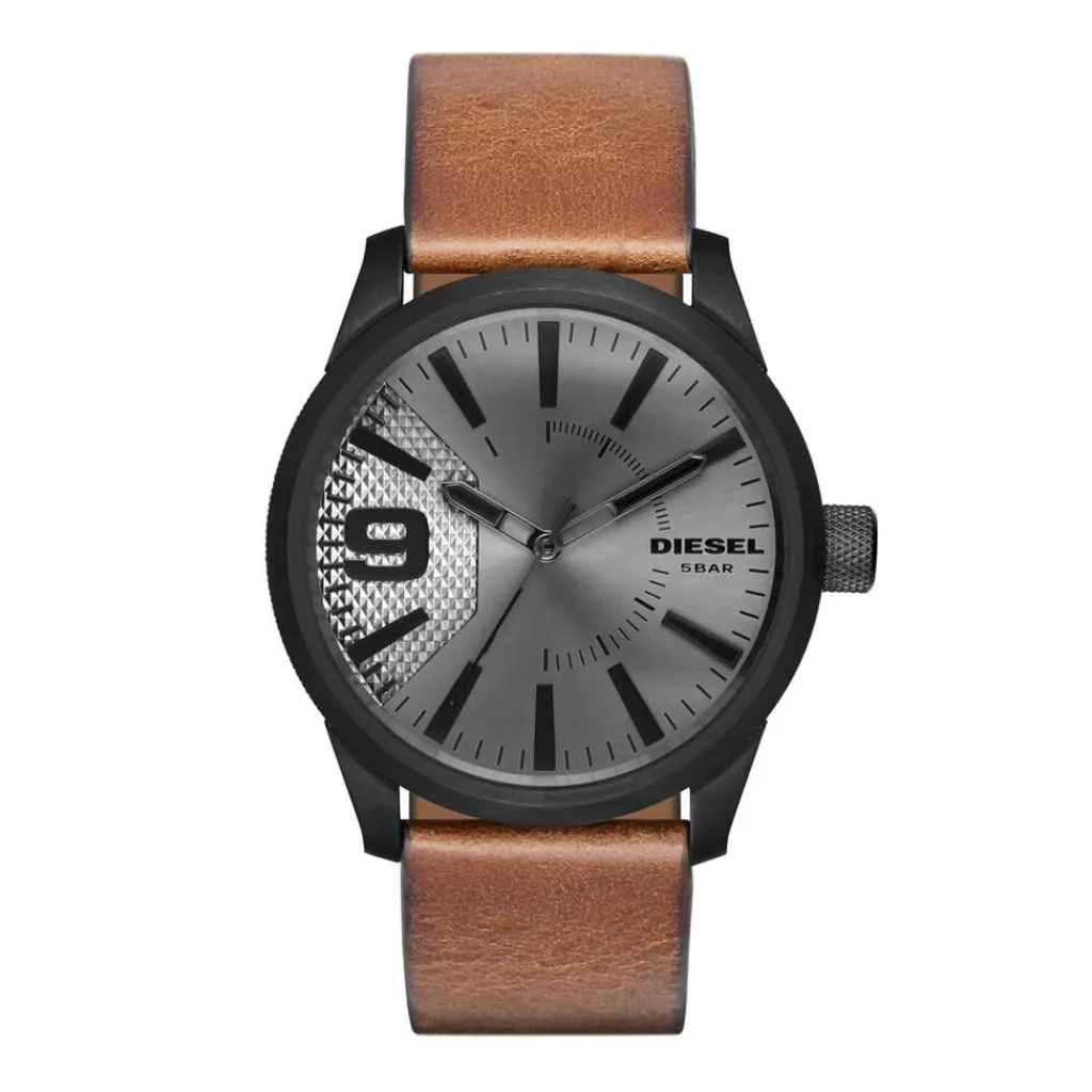 DIESEL Montre Nsbb Gris cadran noir fond gris bracelet cuir marron Online