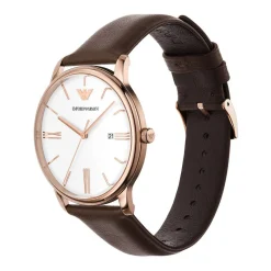 EMPORIO ARMANI Montre Blanc cadran rose fond blanc bracelet cuir marron Best