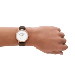 EMPORIO ARMANI Montre Blanc cadran rose fond blanc bracelet cuir marron Best