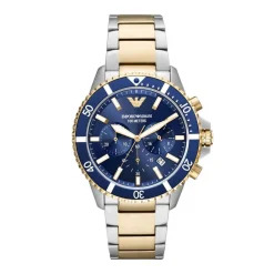 EMPORIO ARMANI Montre Bleu cadran doré rose/argenté fond bleu bracelet acier argenté/doré Outlet