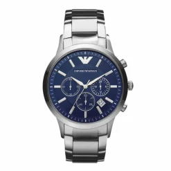 EMPORIO ARMANI Montre Bleu cadran argenté fond bleu bracelet acier argenté Online