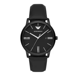 EMPORIO ARMANI Montre Noir cadran noir fond noir bracelet cuir noir Hot