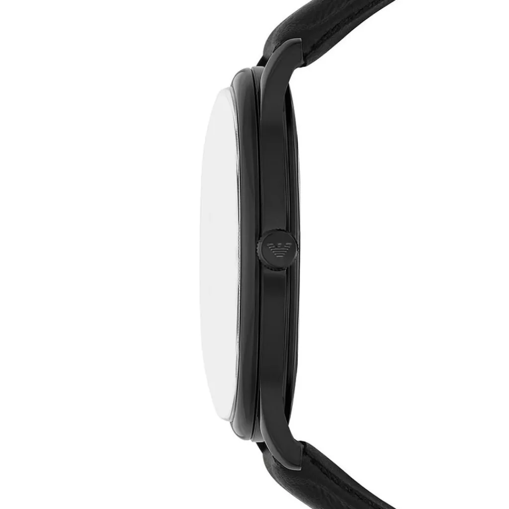 EMPORIO ARMANI Montre Noir cadran noir fond noir bracelet cuir noir Hot