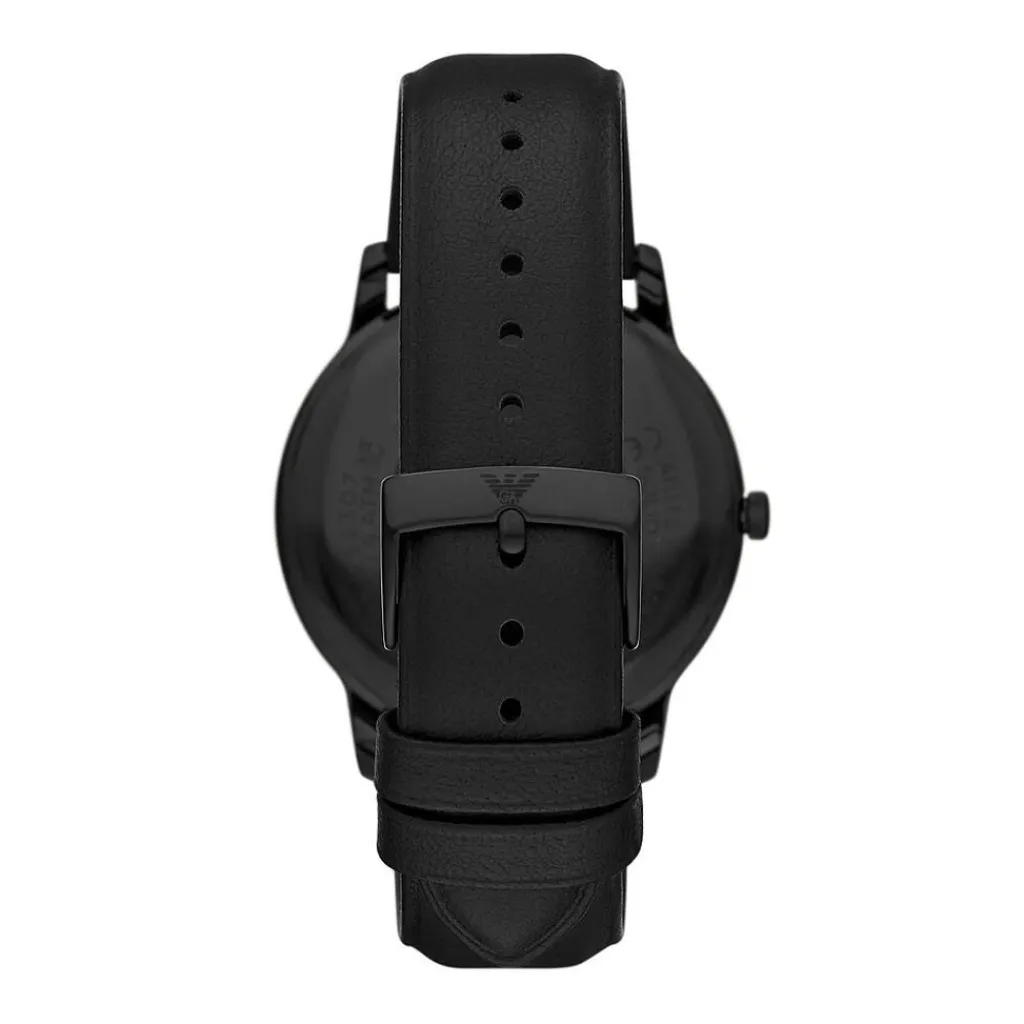 EMPORIO ARMANI Montre Noir cadran noir fond noir bracelet cuir noir Hot