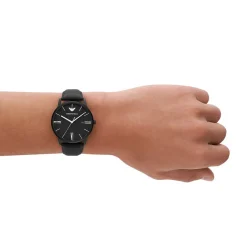 EMPORIO ARMANI Montre Noir cadran noir fond noir bracelet cuir noir Hot