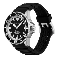 EMPORIO ARMANI Montre Noir cadran argenté fond noir bracelet silicone noir Clearance