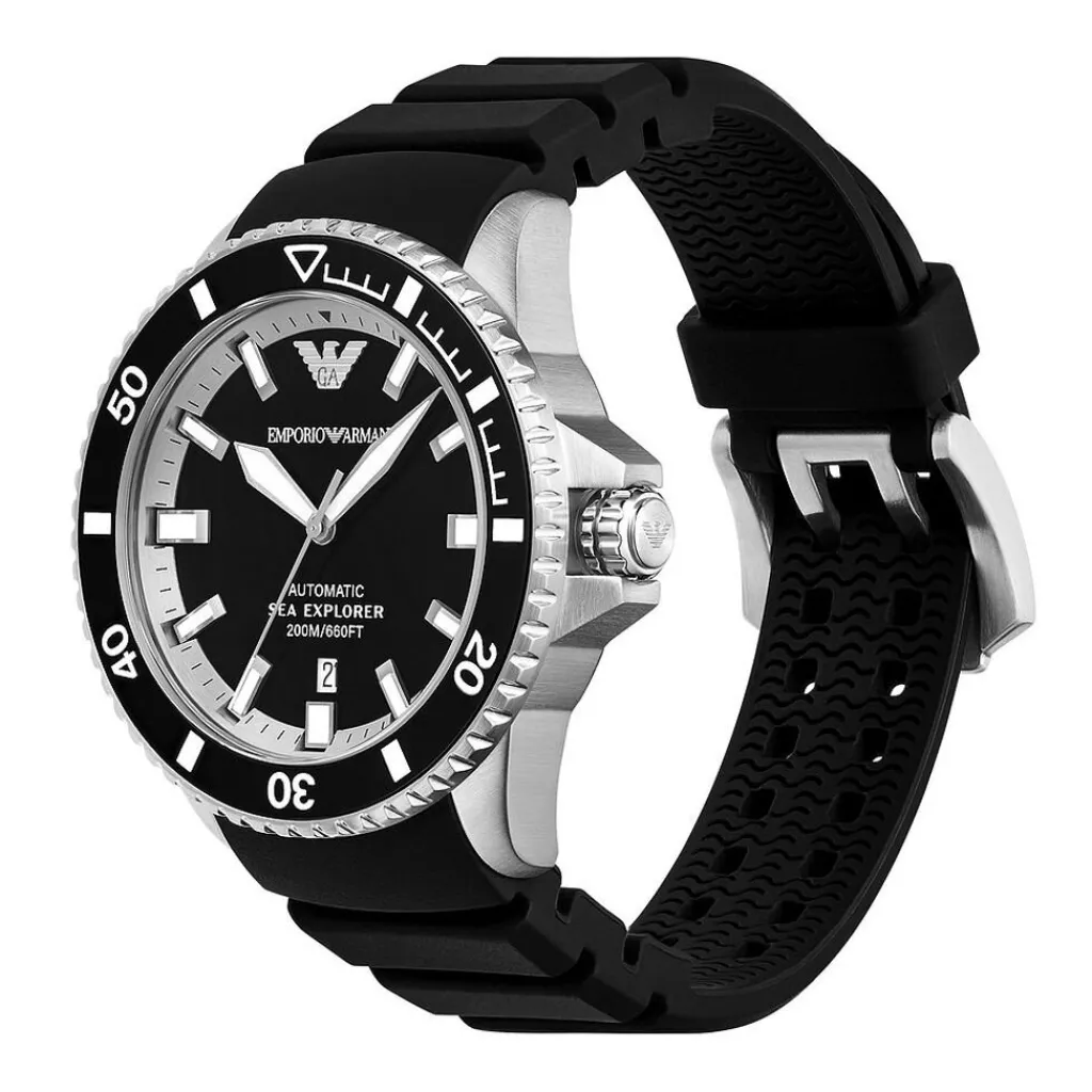 EMPORIO ARMANI Montre Noir cadran argenté fond noir bracelet silicone noir Clearance