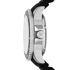 EMPORIO ARMANI Montre Noir cadran argenté fond noir bracelet silicone noir Clearance