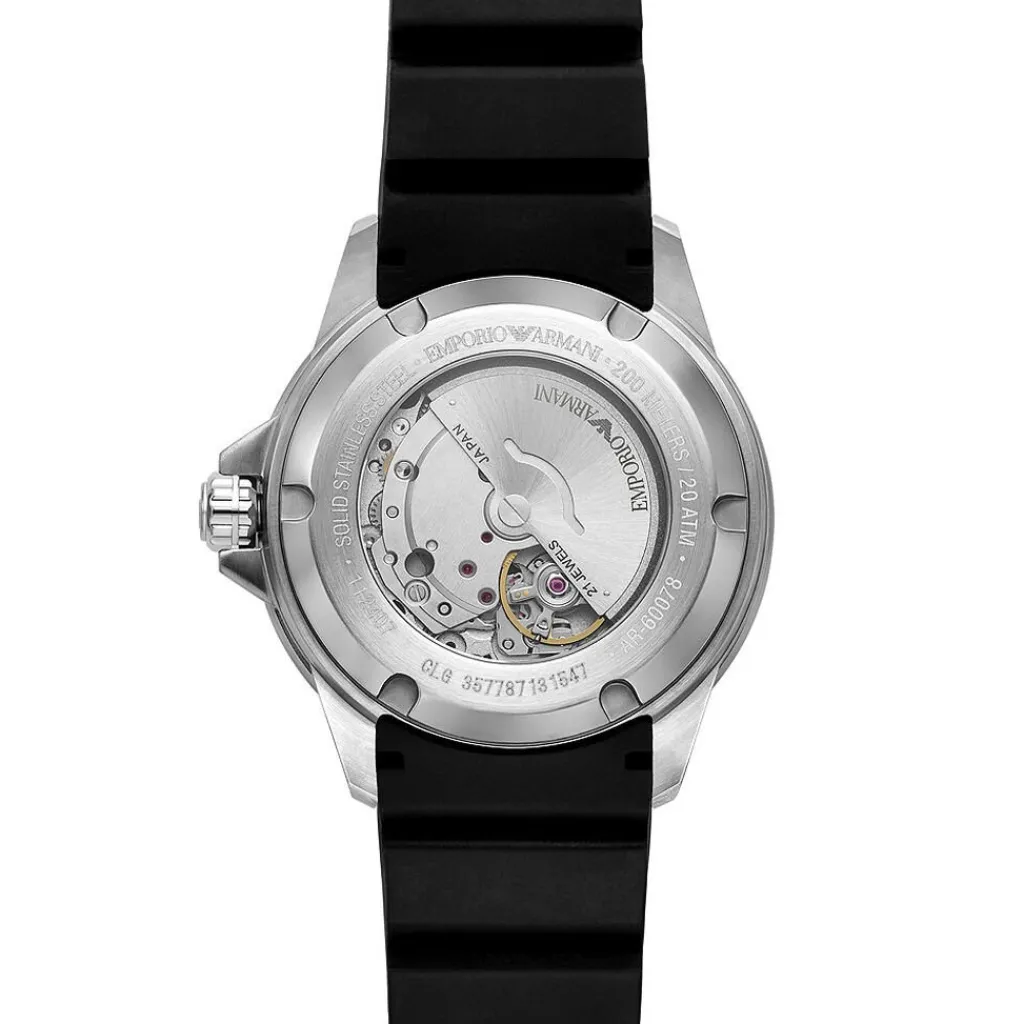 EMPORIO ARMANI Montre Noir cadran argenté fond noir bracelet silicone noir Clearance