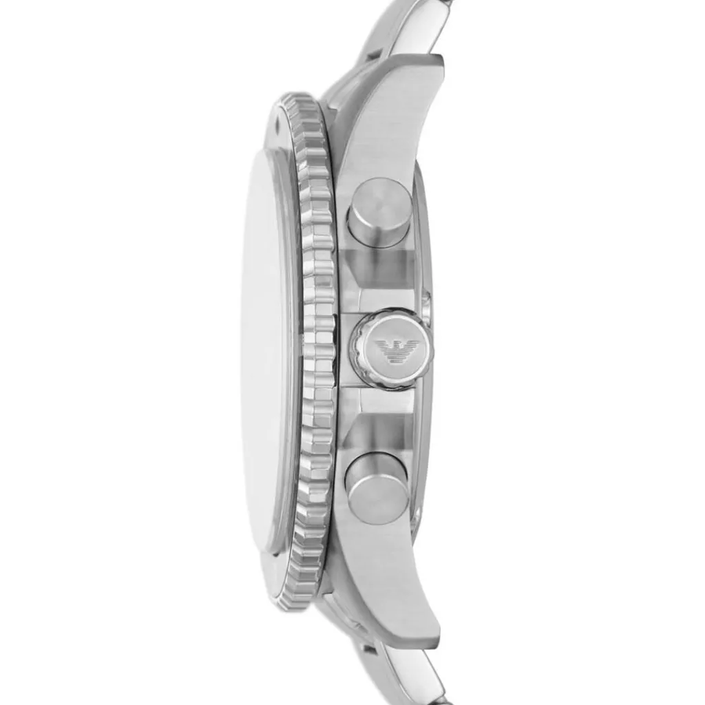 EMPORIO ARMANI Montre Noir cadran argenté fond noir bracelet acier argenté Online