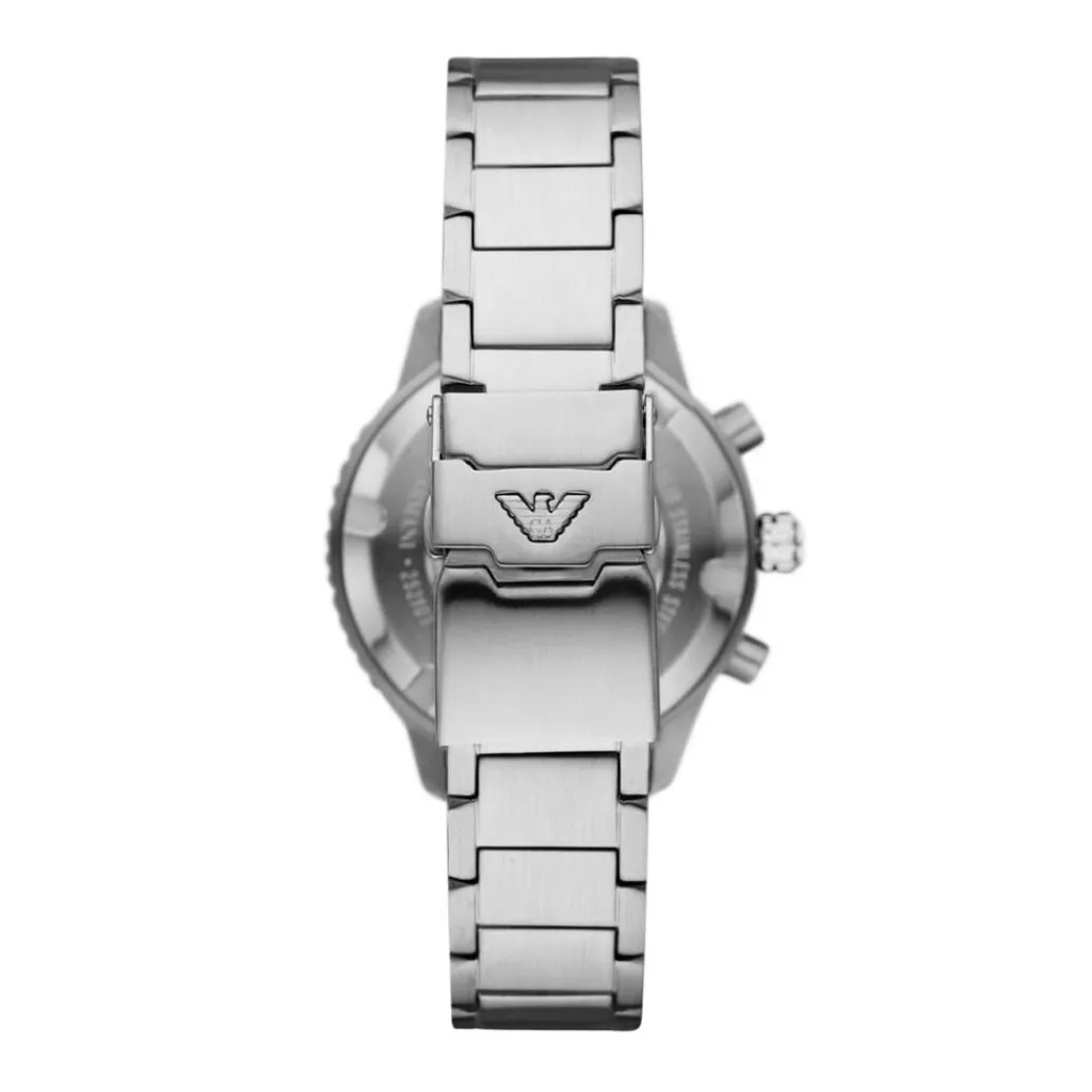 EMPORIO ARMANI Montre Noir cadran argenté fond noir bracelet acier argenté Online
