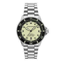 EMPORIO ARMANI Montre Sea Explorer Jaune cadran argenté fond jaune bracelet acier argenté Best