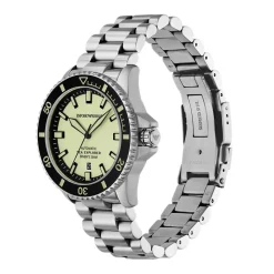 EMPORIO ARMANI Montre Sea Explorer Jaune cadran argenté fond jaune bracelet acier argenté Best