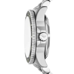 EMPORIO ARMANI Montre Sea Explorer Jaune cadran argenté fond jaune bracelet acier argenté Best