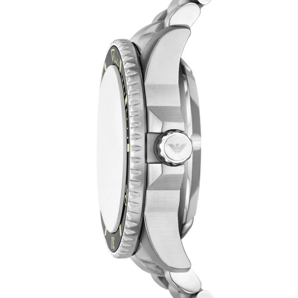 EMPORIO ARMANI Montre Sea Explorer Jaune cadran argenté fond jaune bracelet acier argenté Best