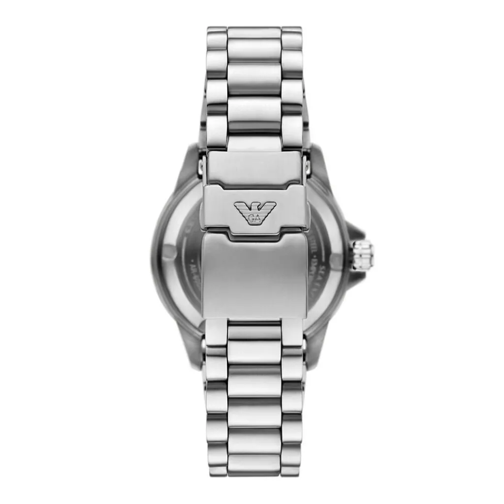 EMPORIO ARMANI Montre Sea Explorer Jaune cadran argenté fond jaune bracelet acier argenté Best