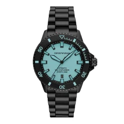 EMPORIO ARMANI Montre Sea Explorer Bleu cadran noir fond bleu bracelet acier noir Best