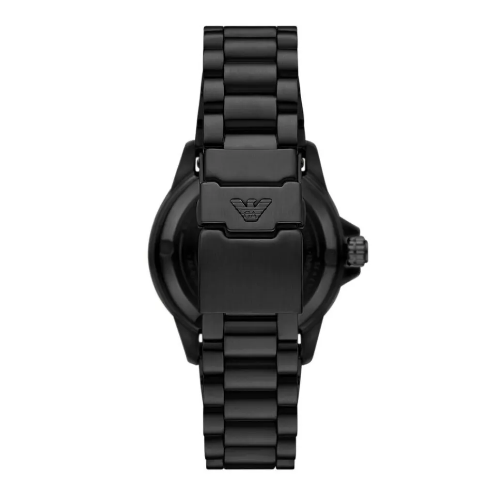 EMPORIO ARMANI Montre Sea Explorer Bleu cadran noir fond bleu bracelet acier noir Best