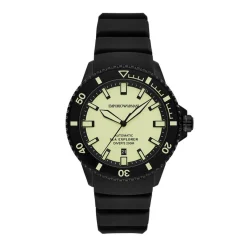 EMPORIO ARMANI Montre Sea Explorer Jaune cadran noir fond jaune bracelet silicone noir Outlet