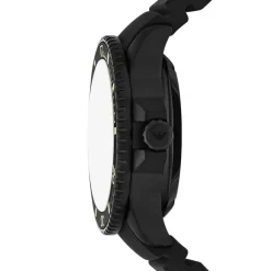 EMPORIO ARMANI Montre Sea Explorer Jaune cadran noir fond jaune bracelet silicone noir Outlet