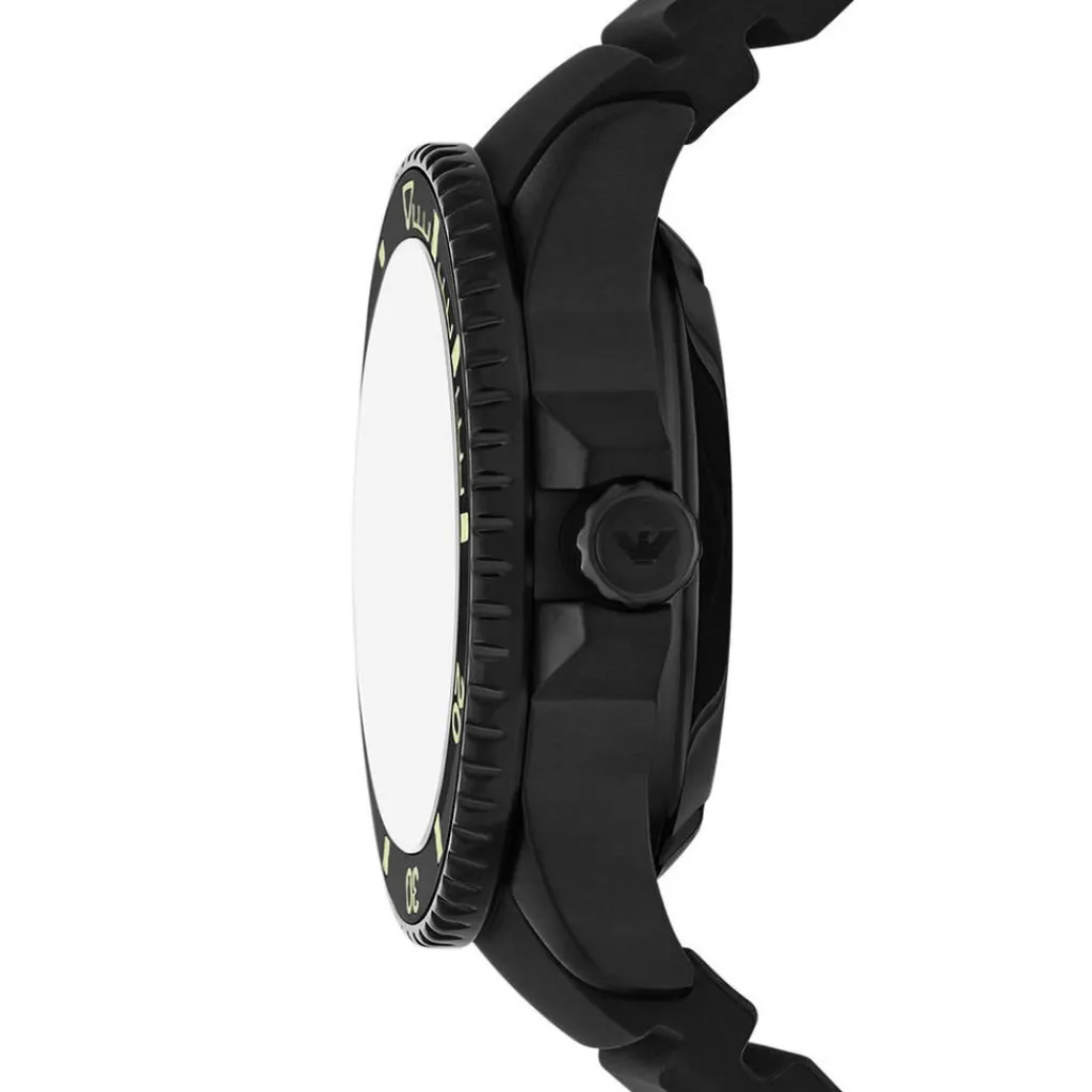 EMPORIO ARMANI Montre Sea Explorer Jaune cadran noir fond jaune bracelet silicone noir Outlet